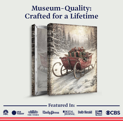Vintage Christmas sleigh wall art canvas, 3-panel snowy forest with gifts Tailored Canvases on Tampa Home & Garden Store