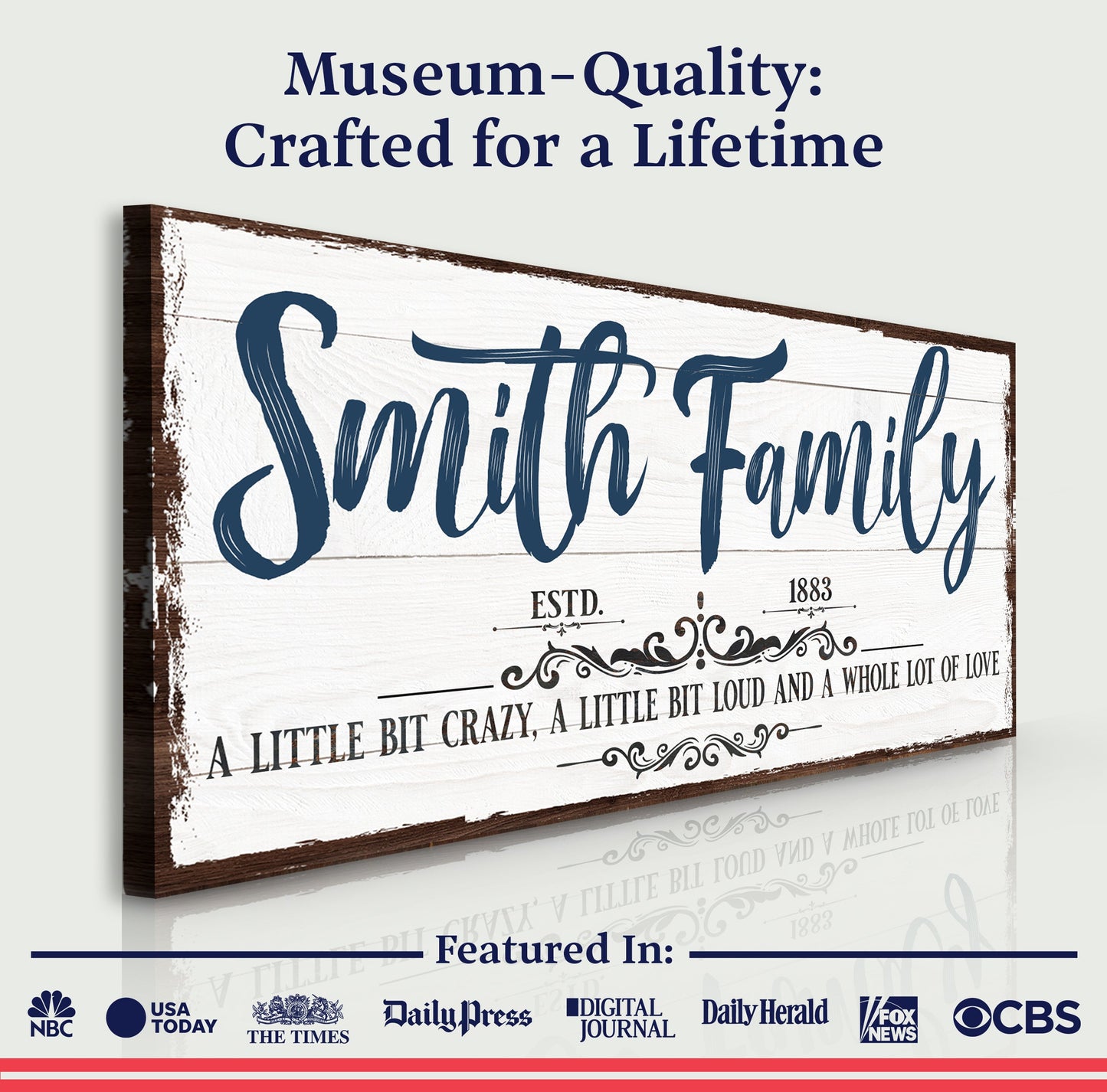 Canvas sign Tailored Canvases Family Sign VI distressed wood rustic frame on Tampa Home & Garden Store