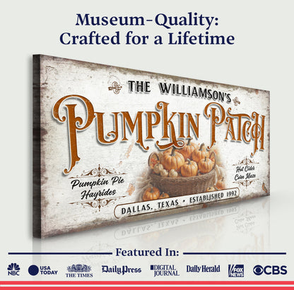 Personalized Pumpkin Patch Sign II canvas by Tailored Canvases with pumpkin motif for crafting on Tampa Home & Garden Store