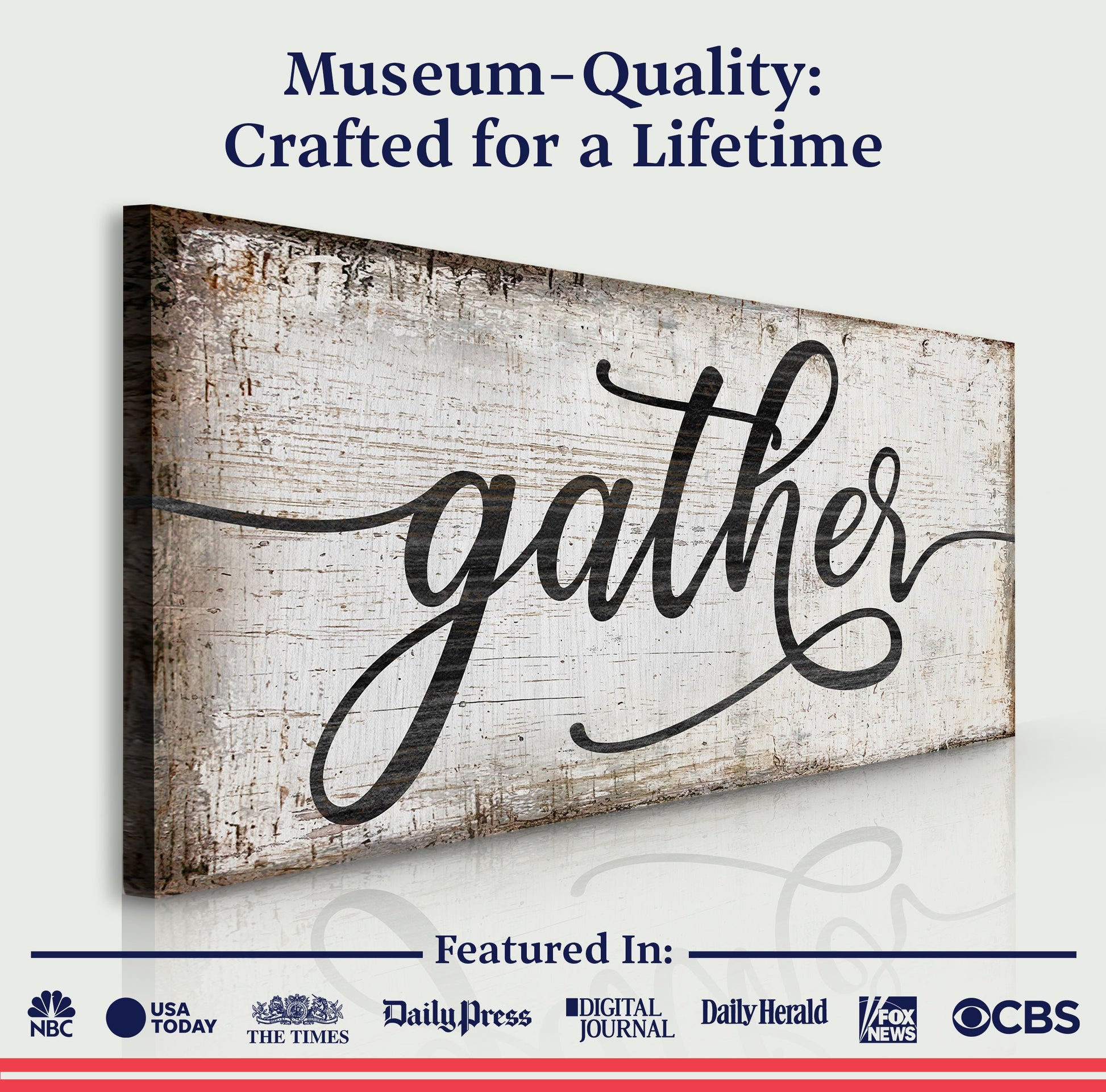 Gather Sign XI canvas by Tailored Canvases, rustic weathered sign design on Tampa Home & Garden Store