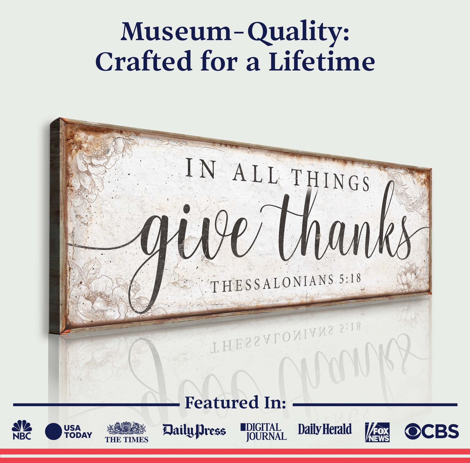 Faith sign canvas In All Things Give Thanks Thessalonians 5:18 by Tailored Canvases frame on Tampa Home & Garden Store