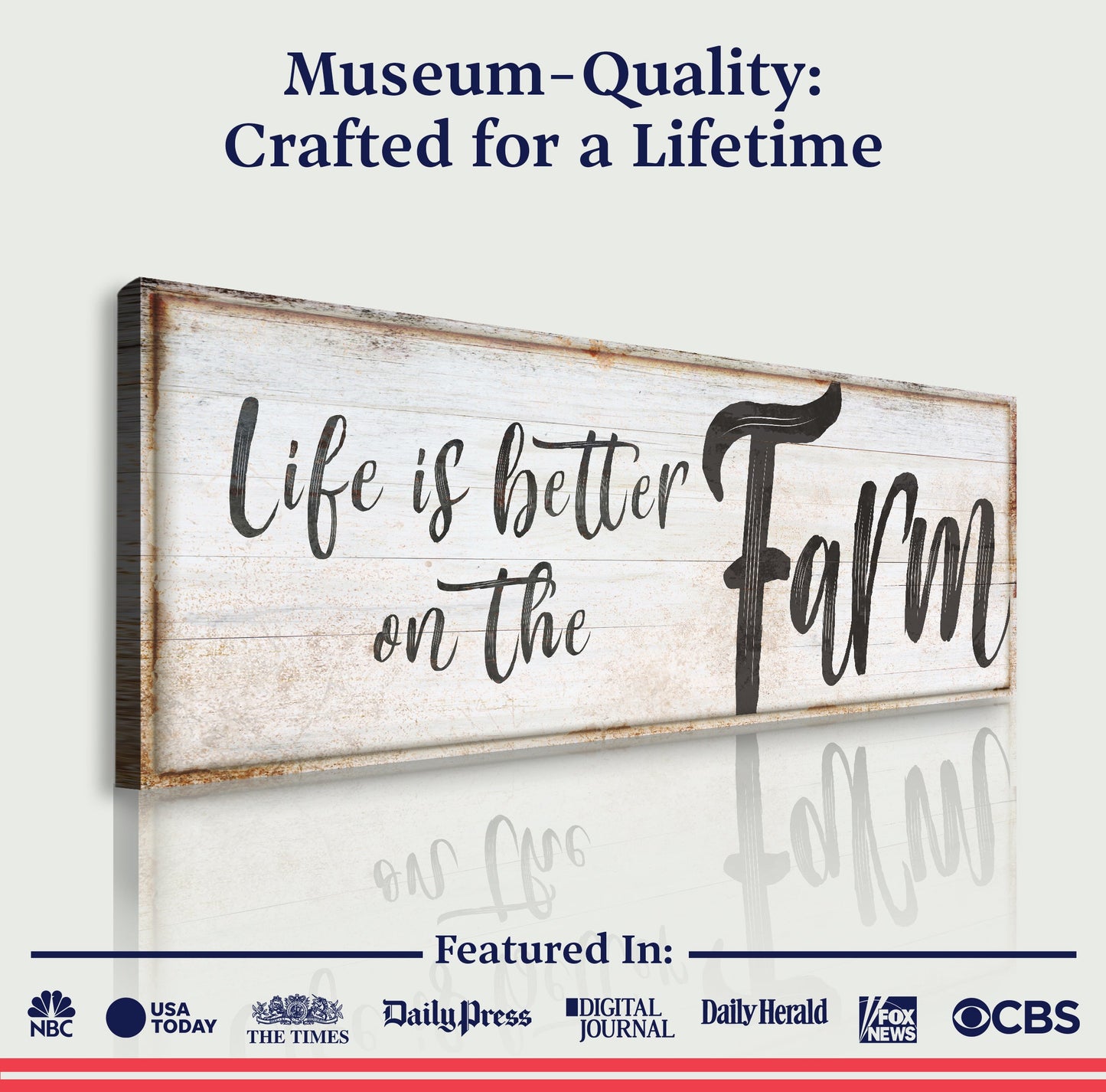 Life Is Better On The Farm Sign VIII canvas by Tailored Canvases, rustic wood craft sign on Tampa Home & Garden Store
