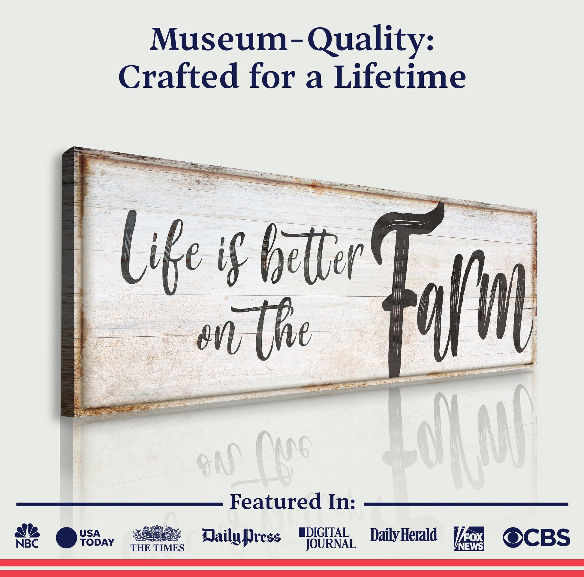 Life Is Better On The Farm Sign VIII canvas by Tailored Canvases, rustic wood craft sign on Tampa Home & Garden Store