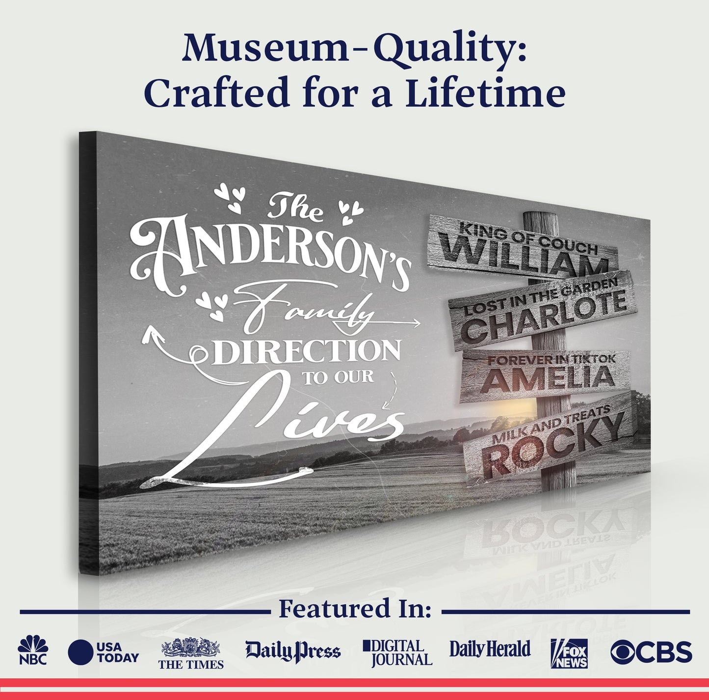 Canvas Direction Of Our Lives Family Farm Names Sign III by Tailored Canvases grayscale on Tampa Home & Garden Store
