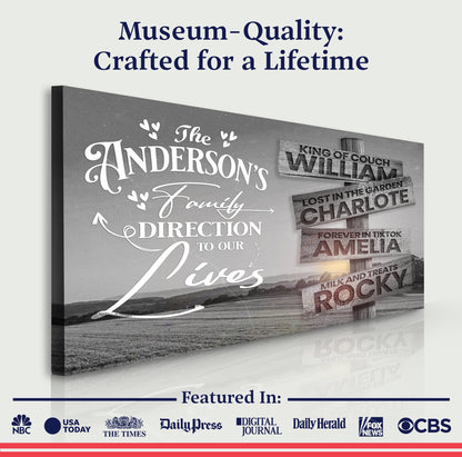 Canvas Direction Of Our Lives Family Farm Names Sign III by Tailored Canvases grayscale on Tampa Home & Garden Store