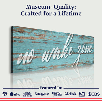 No Wake Zone Sign XIX canvas with turquoise distressed wood background on Tampa Home & Garden Store