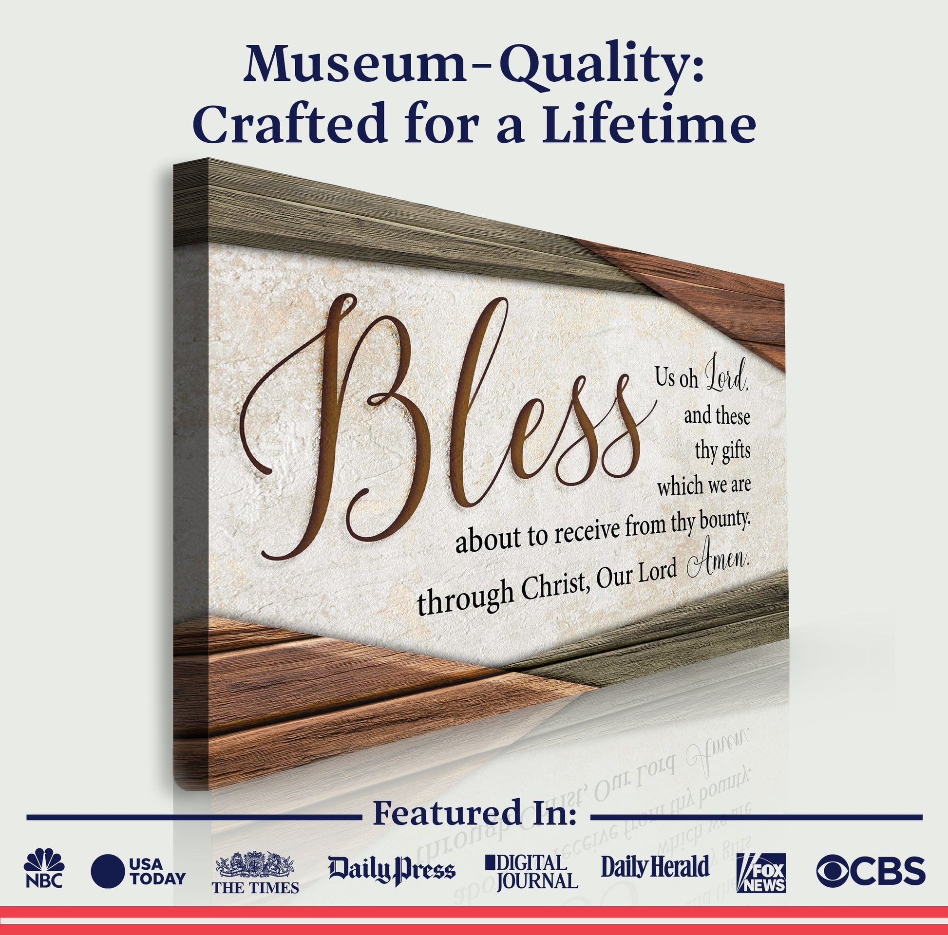 Bless Us Oh Lord Faith Sign IV canvas by Tailored Canvases with rustic wood frame on Tampa Home & Garden Store