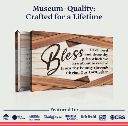 Bless Us Oh Lord Faith Sign canvas by Tailored Canvases with wood plank frame on Tampa Home & Garden Store
