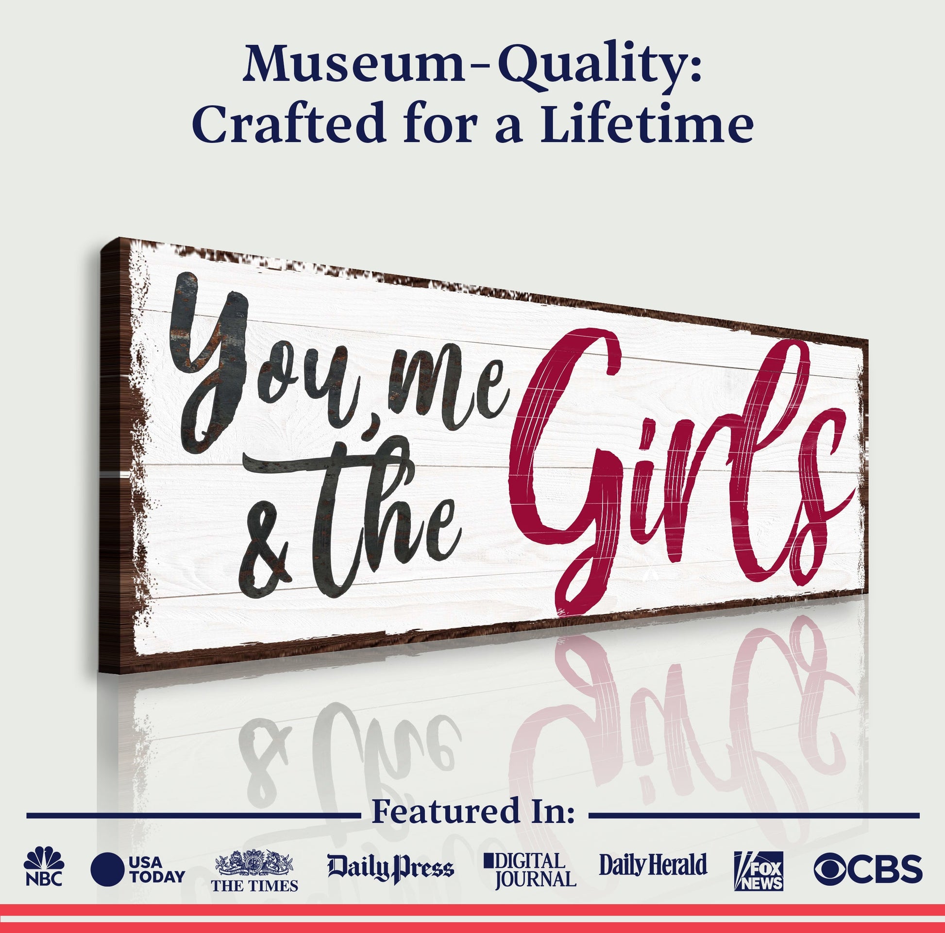 You, Me And The Girls Sign III canvas pink cursive lettering on Tampa Store on Tampa Home & Garden Store