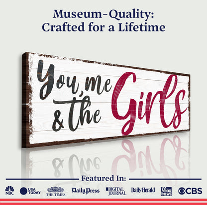 You, Me And The Girls Sign III canvas pink cursive lettering on Tampa Store on Tampa Home & Garden Store
