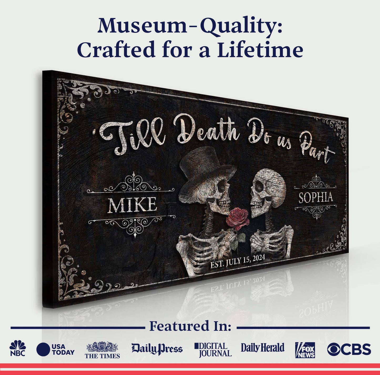 Canvas Till Death Do Us Part Skeleton Couple Sign III by Tailored Canvases on wood panel on Tampa Home & Garden Store
