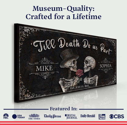 Canvas Till Death Do Us Part Skeleton Couple Sign III by Tailored Canvases on wood panel on Tampa Home & Garden Store