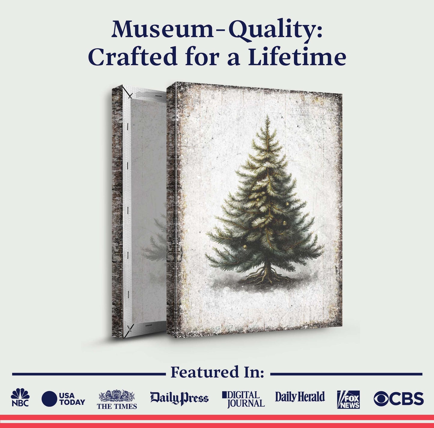 Vintage pine tree Christmas wall art canvas triptych on rustic wood backdrop Tailored Canvases on Tampa Home & Garden Store