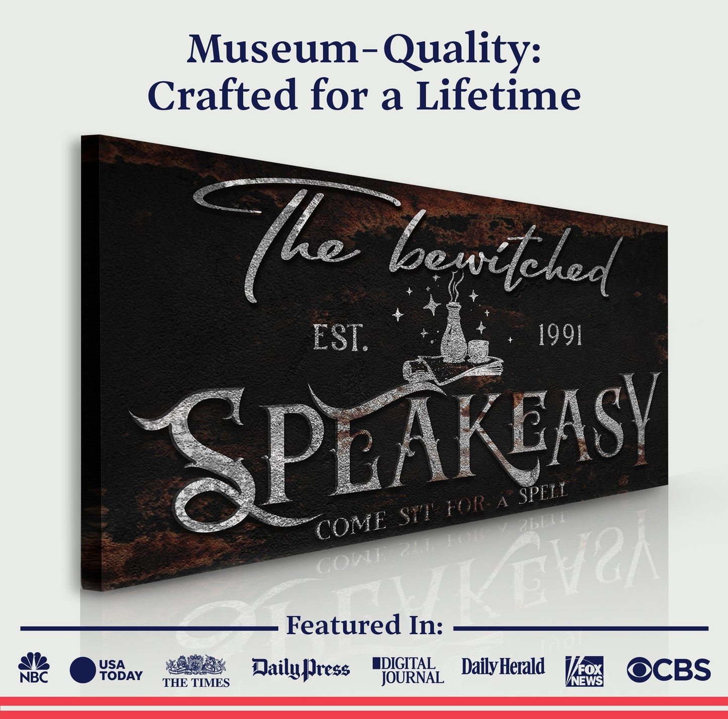 Tailored Canvases The Bewitched Speakeasy Halloween Sign III canvas with dark rust texture on Tampa Home & Garden Store