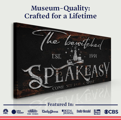 Tailored Canvases The Bewitched Speakeasy Halloween Sign III canvas with dark rust texture on Tampa Home & Garden Store