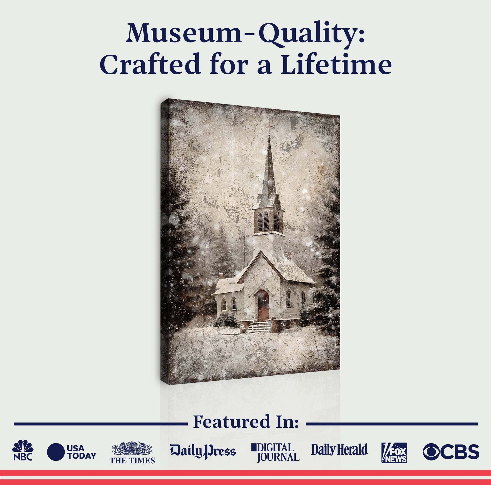 Vintage Church Christmas Wall Art IV canvas by Tailored Canvases, sepia church steeple on Tampa Home & Garden Store