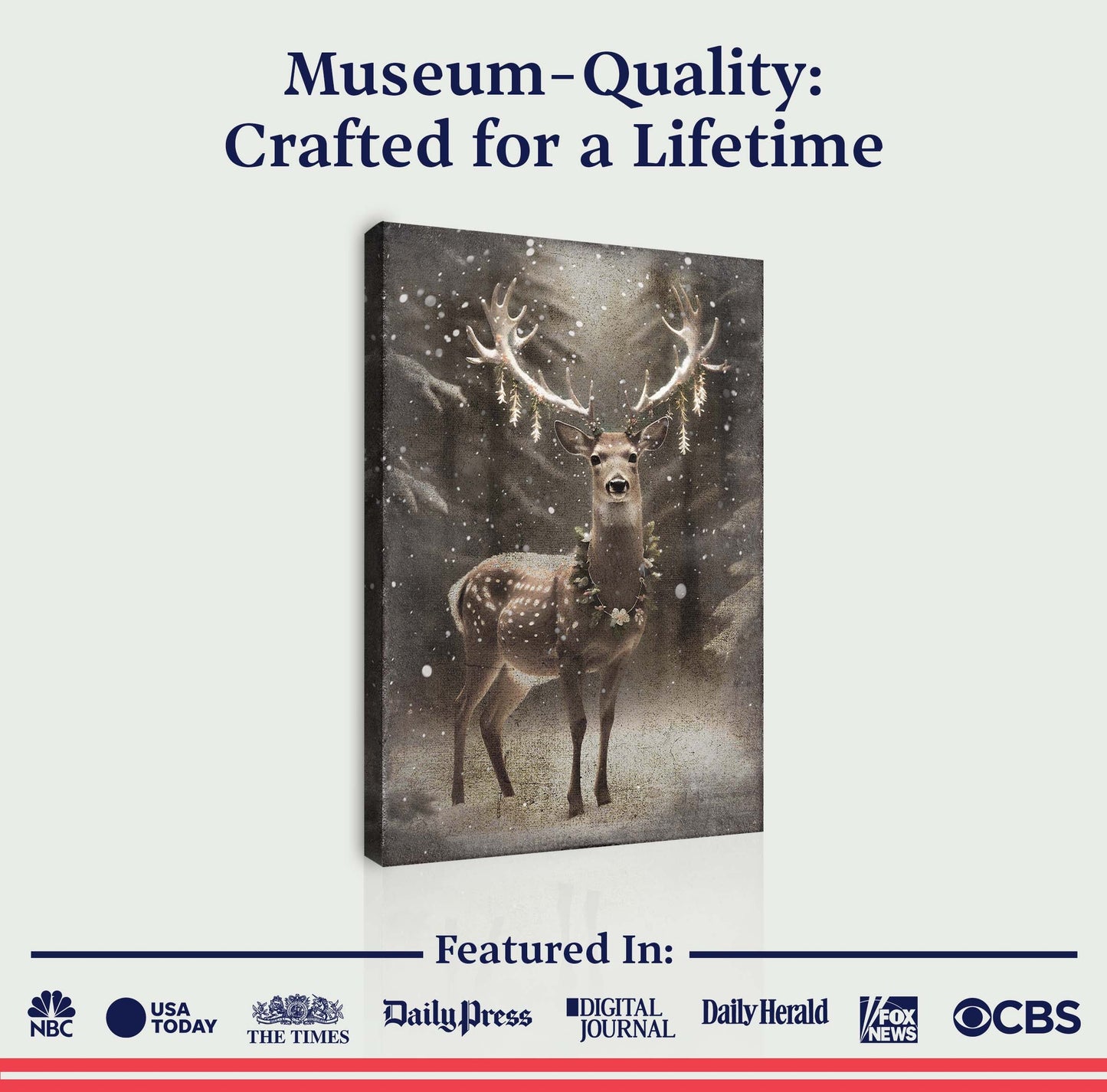 Vintage Winter Deer Christmas Wall Art canvas by Tailored Canvases; tall vertical deer scene with snowfall on Tampa Home & Garden Store