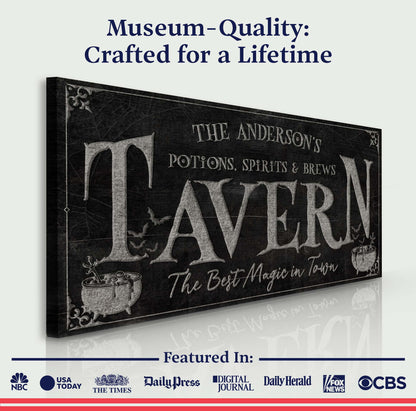 Potions, Spirits & Brews Tavern Halloween Sign canvas by Tailored Canvases in black on Tampa Home & Garden Store