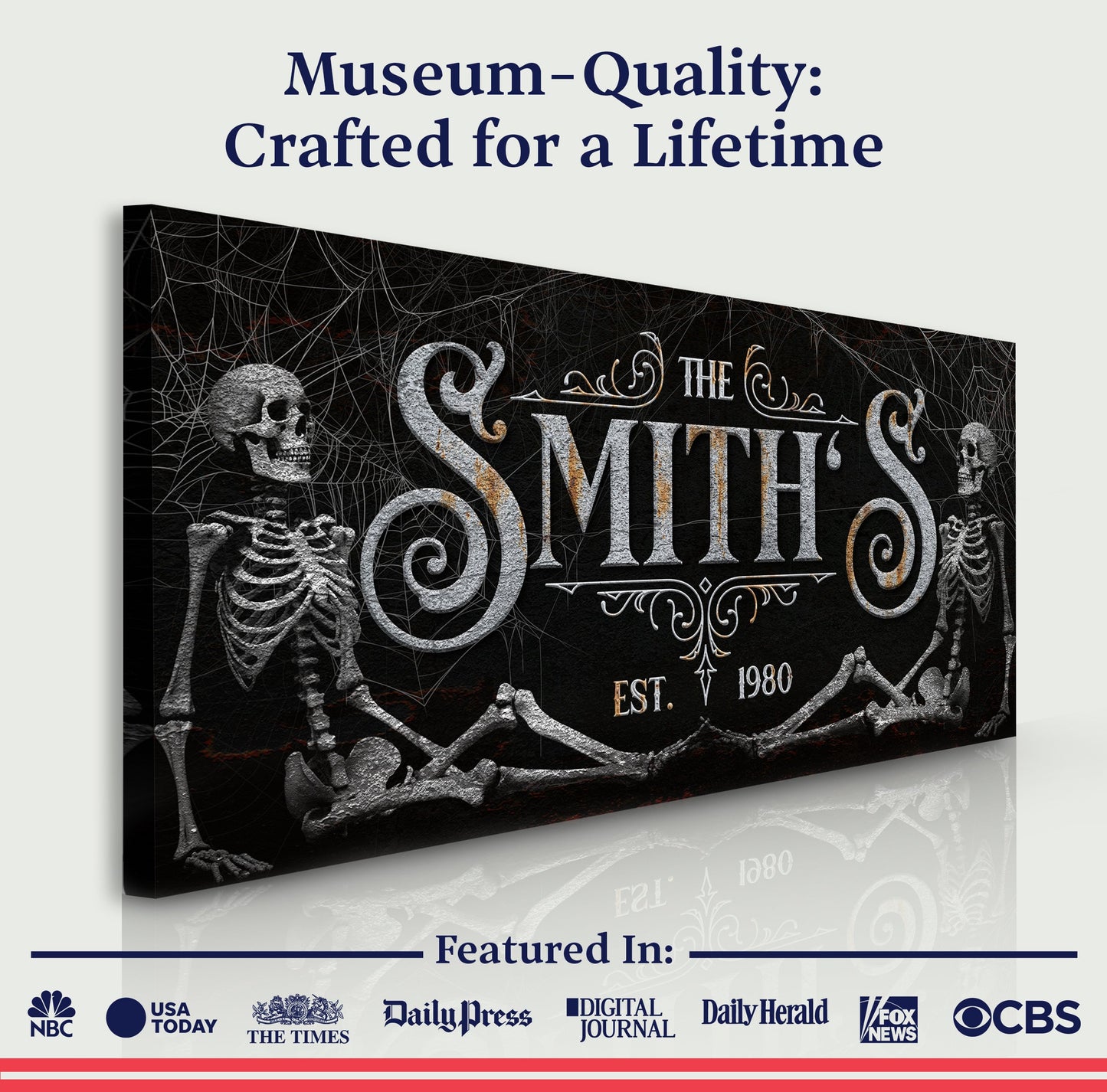 Gothic Family Sign VI canvas by Tailored Canvases; black canvas with ornate lettering on Tampa Home & Garden Store