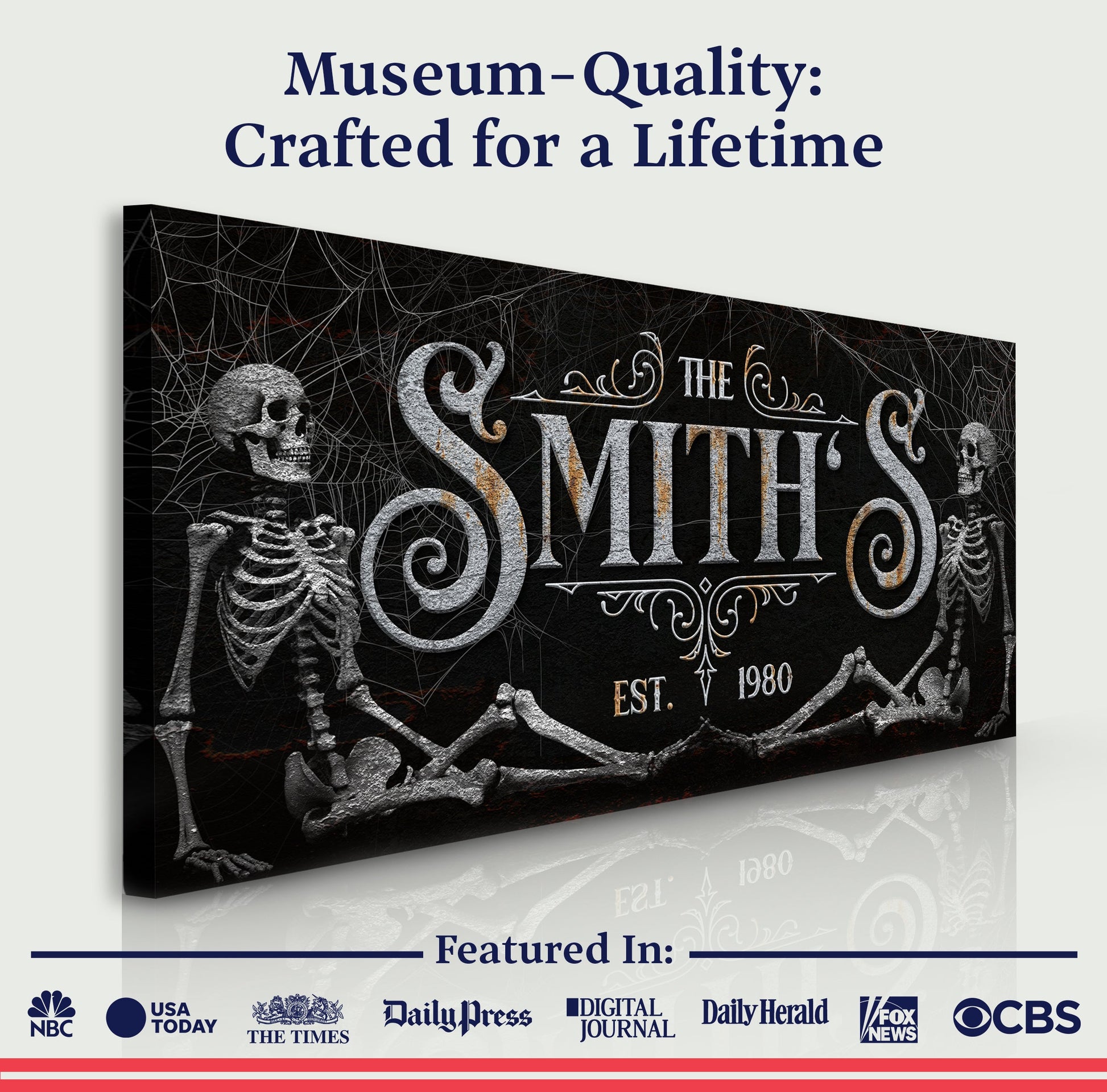 Gothic Family Sign VI canvas by Tailored Canvases; black canvas with ornate lettering on Tampa Home & Garden Store