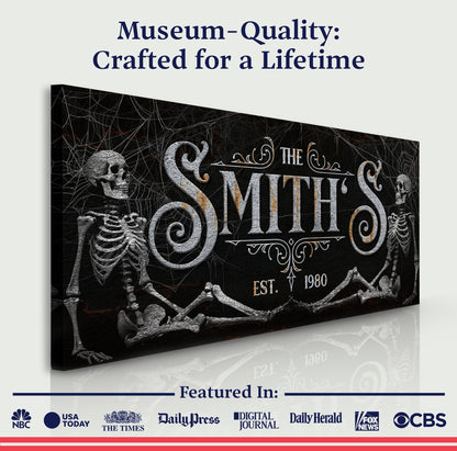 Gothic Family Sign VI canvas by Tailored Canvases; black canvas with ornate lettering on Tampa Home & Garden Store