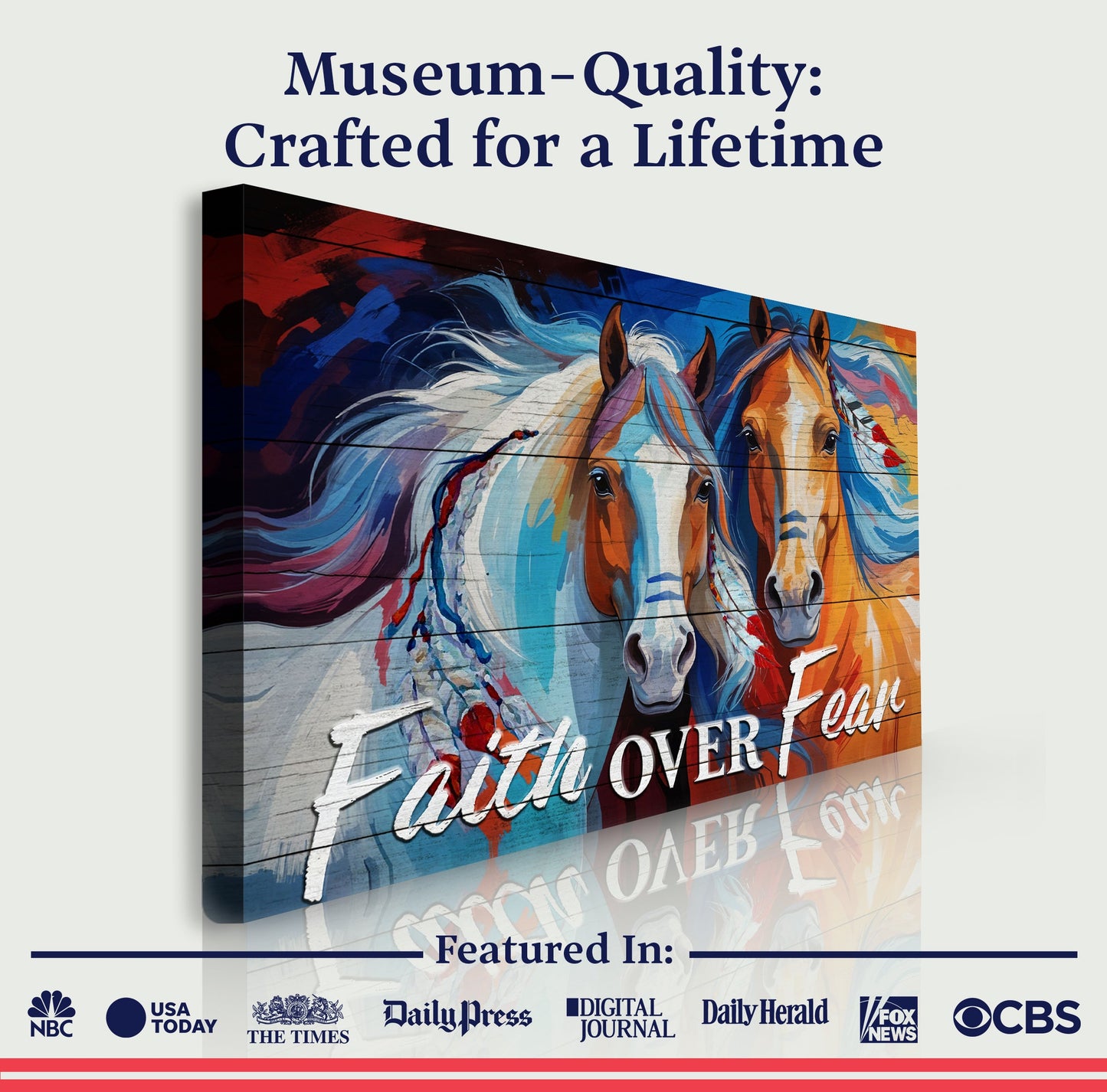 Faith Over Fear Faith Sign IV canvas by Tailored Canvases with horse artwork on Tampa Home & Garden Store
