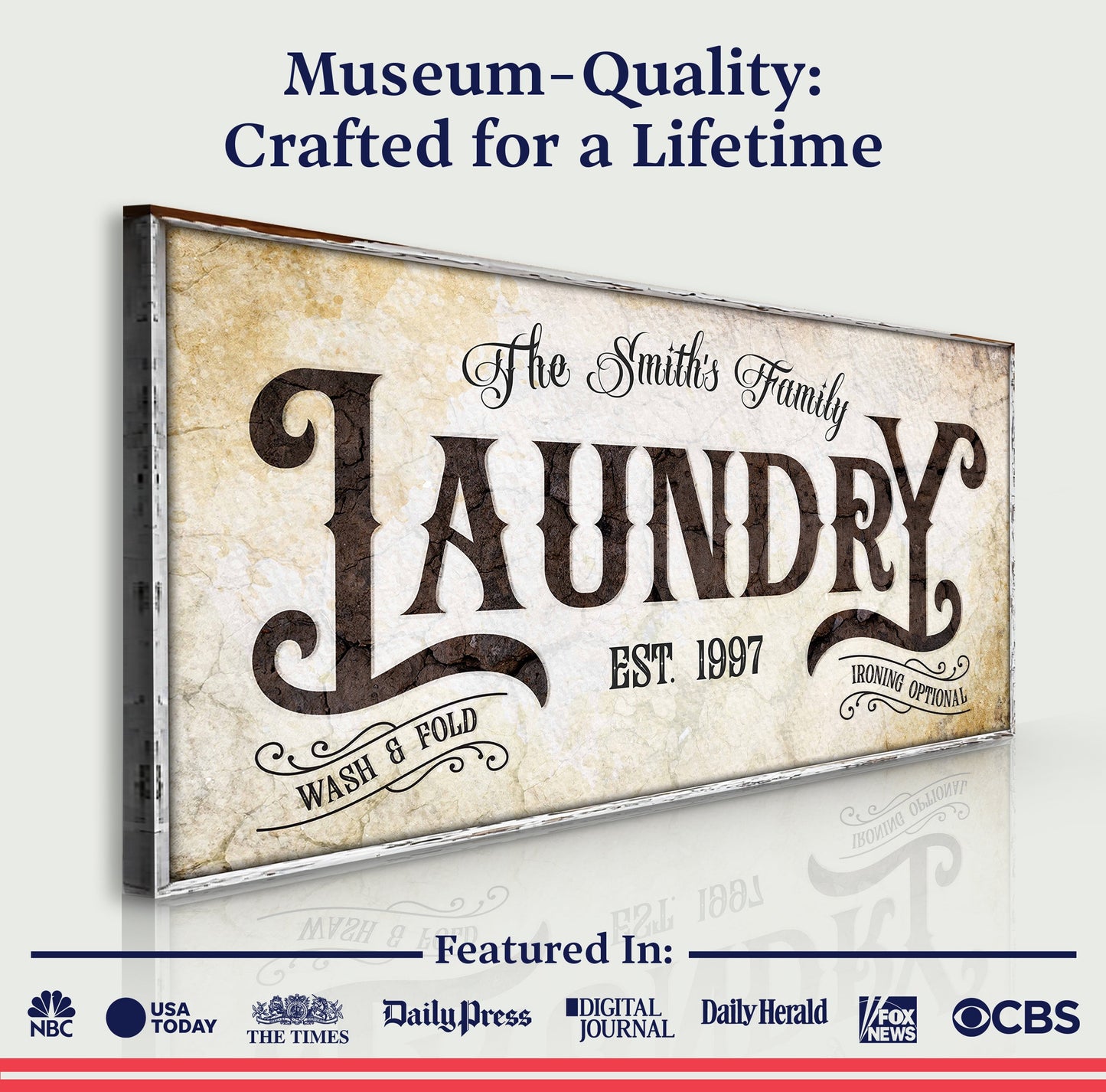 Canvas Family Laundry Sign II by Tailored Canvases with vintage parchment and brown lettering on Tampa Home & Garden Store