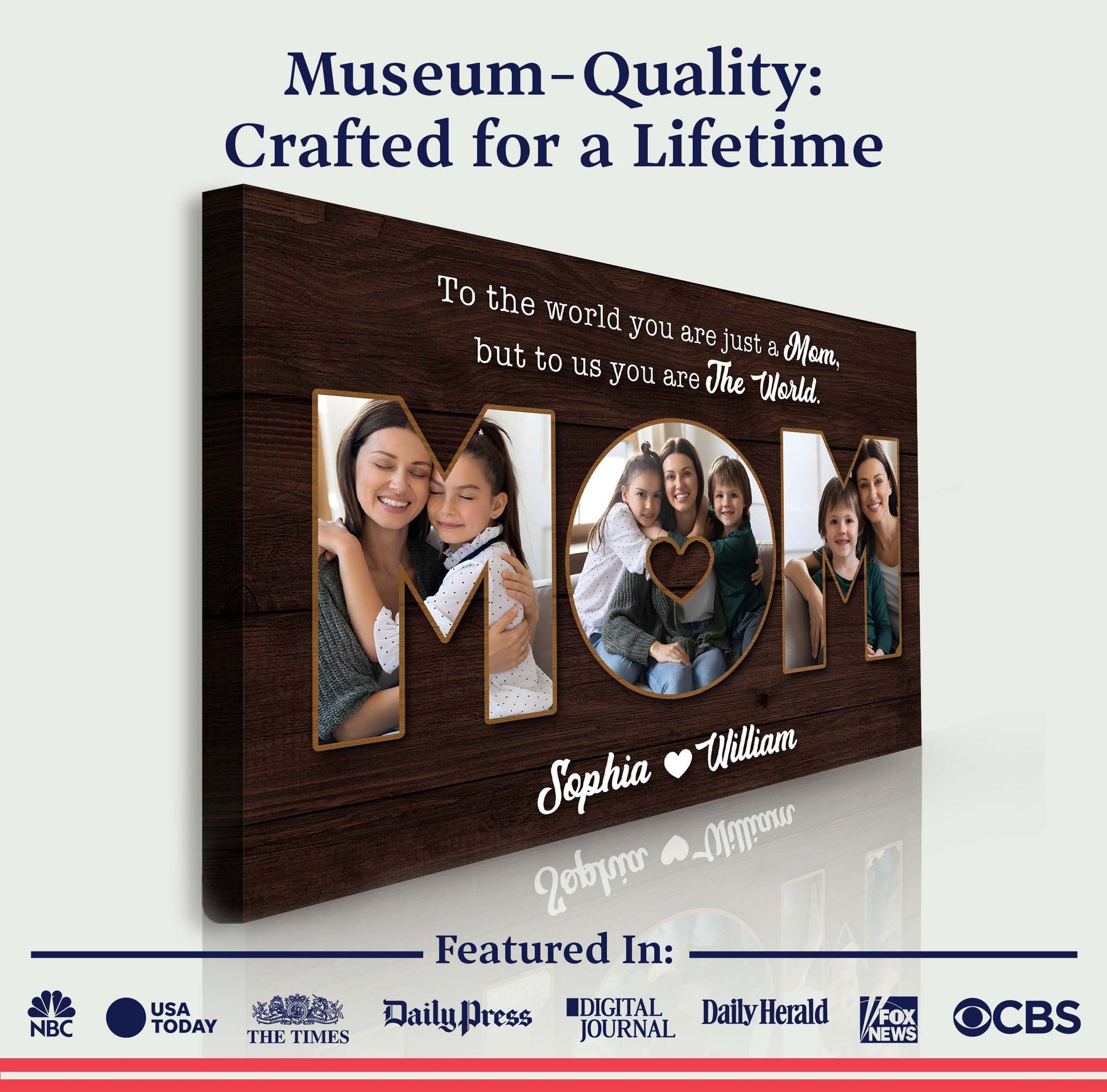 Mother's Day Sign To Us You Are The World II canvas collage by Tailored Canvases woodgrain panel on Tampa Home & Garden Store