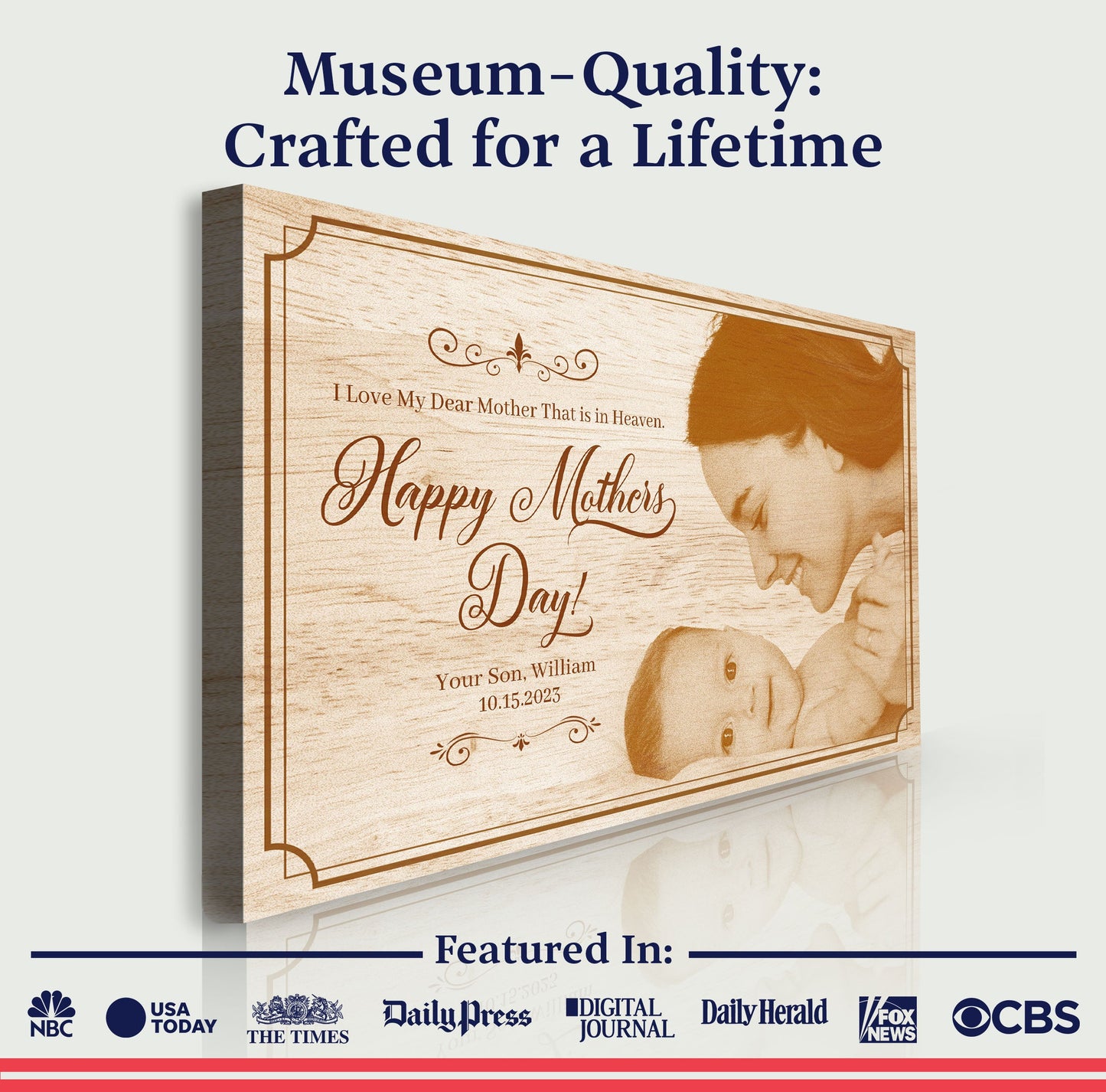 Canvas Mother's Day Sign Dear Mother In Heaven by Tailored Canvases, sepia woodgrain on Tampa Home & Garden Store