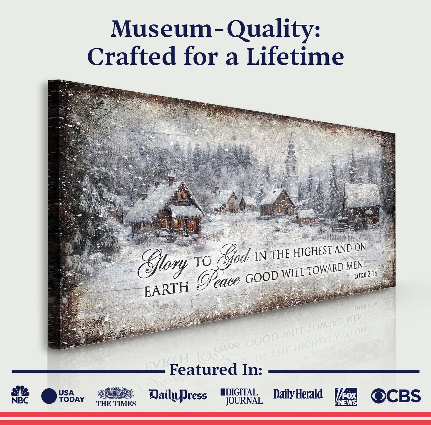 Canvas Vintage Christmas Village Luke 2:14 Scripture Sign by Tailored Canvases on Tampa Home & Garden Store
