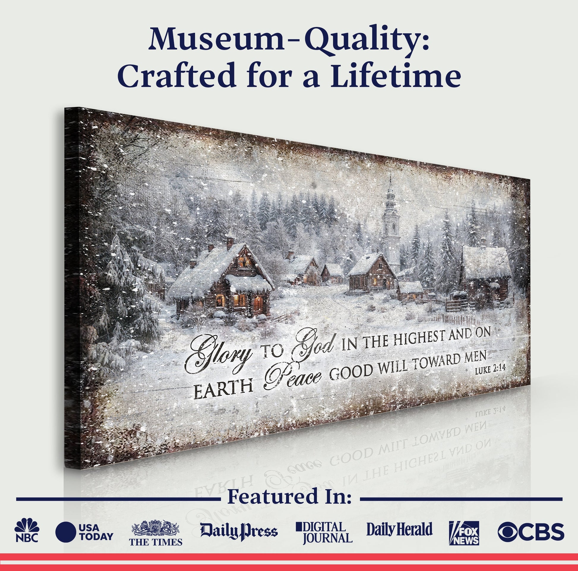 Canvas Vintage Christmas Village Luke 2:14 Scripture Sign by Tailored Canvases on Tampa Home & Garden Store