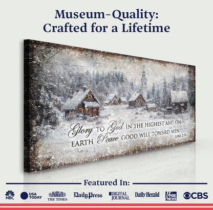 Canvas Vintage Christmas Village Luke 2:14 Scripture Sign by Tailored Canvases on Tampa Home & Garden Store
