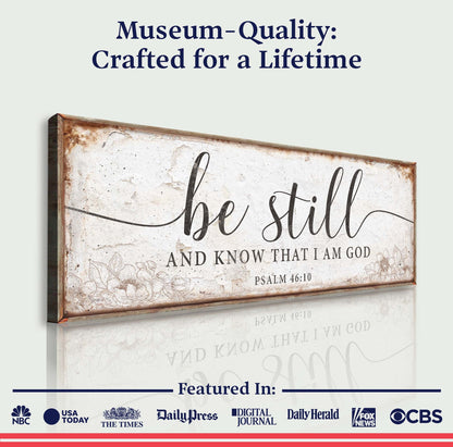 Cream canvas faith sign Psalm 46:10 Be Still And Know That I Am God by Tailored Canvases on Tampa Home & Garden Store