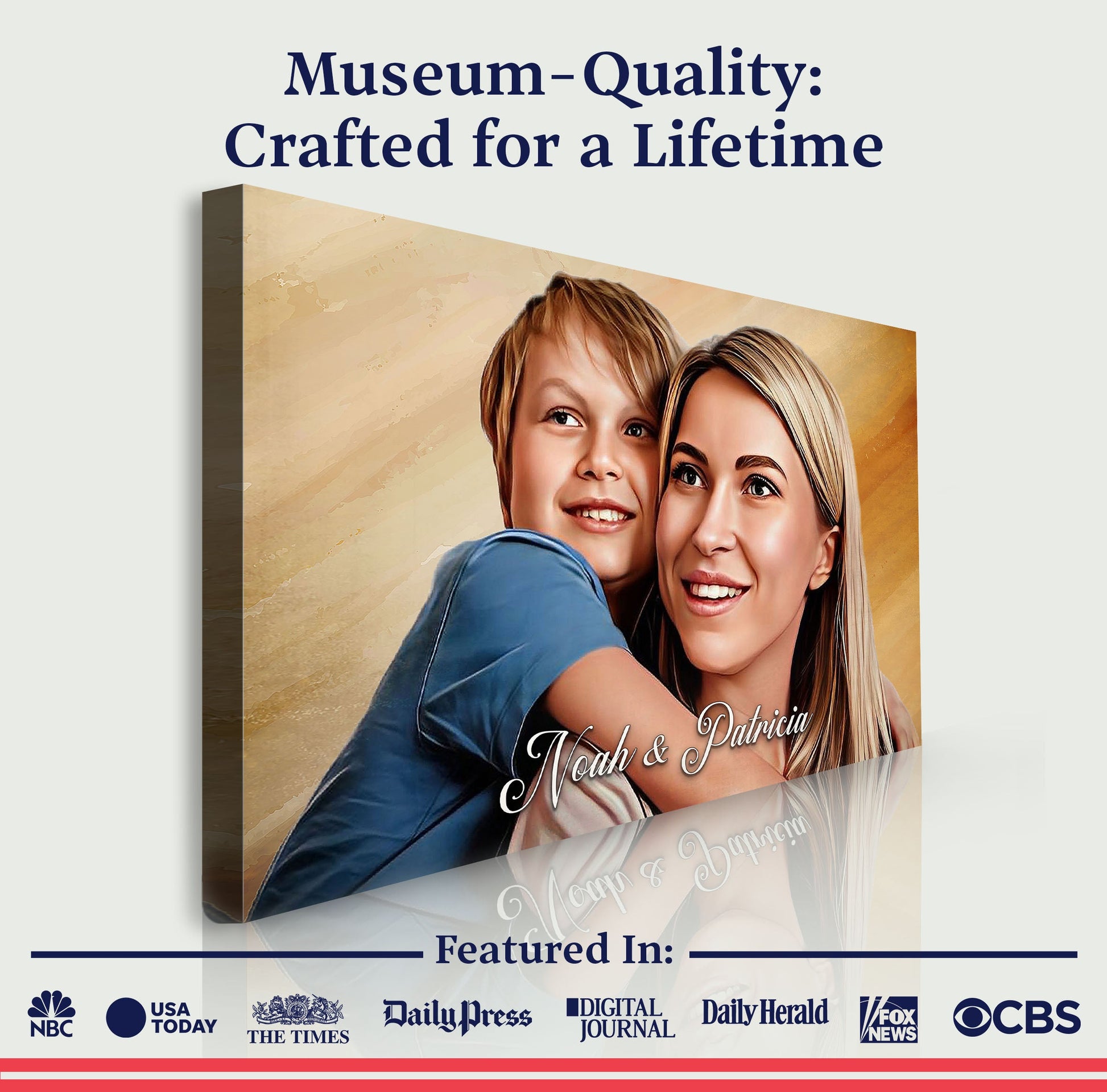 Mother's Day Cartoon Portrait Sign canvas by Tailored Canvases with a warm gold family portrait on Tampa Home & Garden Store