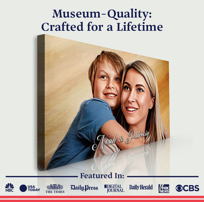 Mother's Day Cartoon Portrait Sign canvas by Tailored Canvases with a warm gold family portrait on Tampa Home & Garden Store