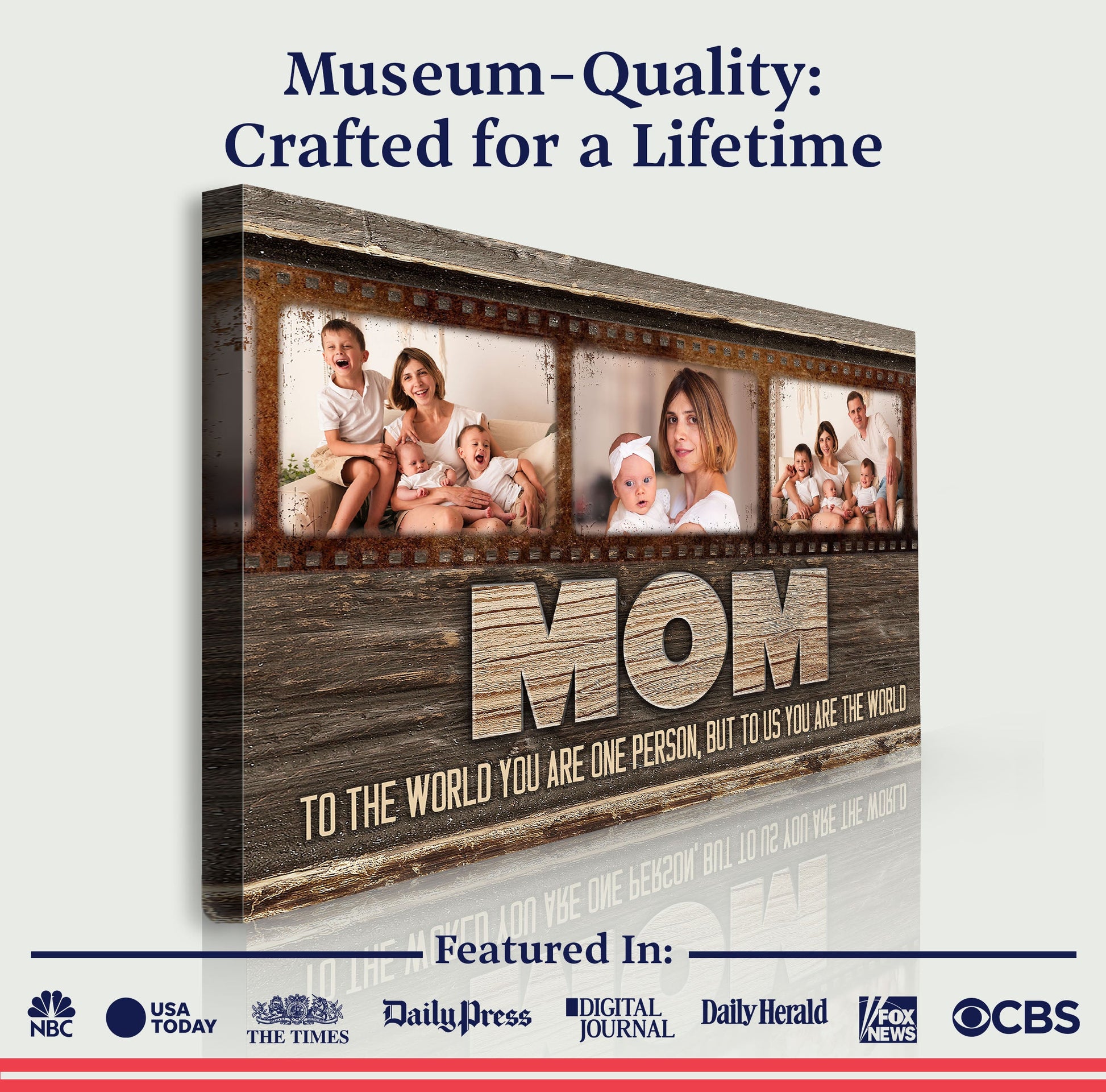 Mother's Day Sign To Us You Are The World canvas by Tailored Canvases, rustic wood texture on Tampa Home & Garden Store
