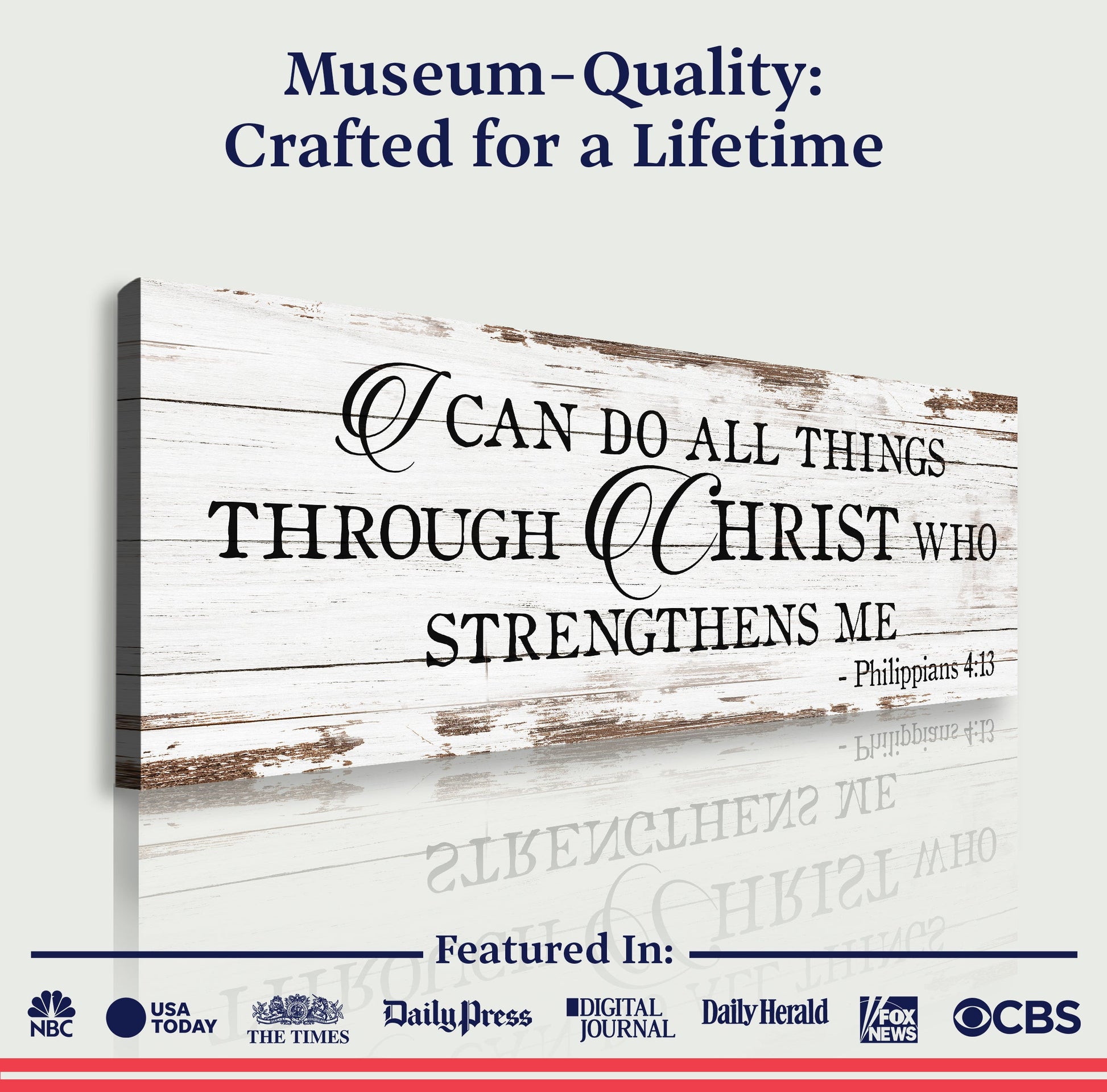 Canvas Faith Sign I Can Do All Things Through Christ by Tailored Canvases on weathered wood on Tampa Home & Garden Store