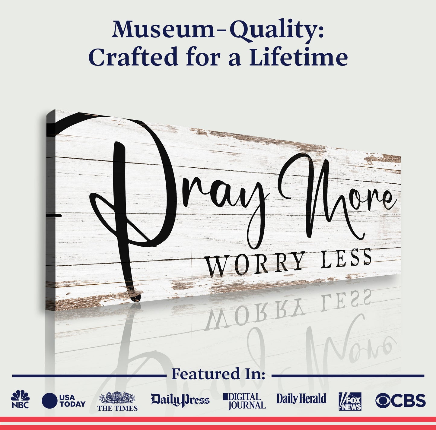 Pray More Worry Less Faith Sign III canvas by Tailored Canvases, whitewashed woodgrain on Tampa Home & Garden Store