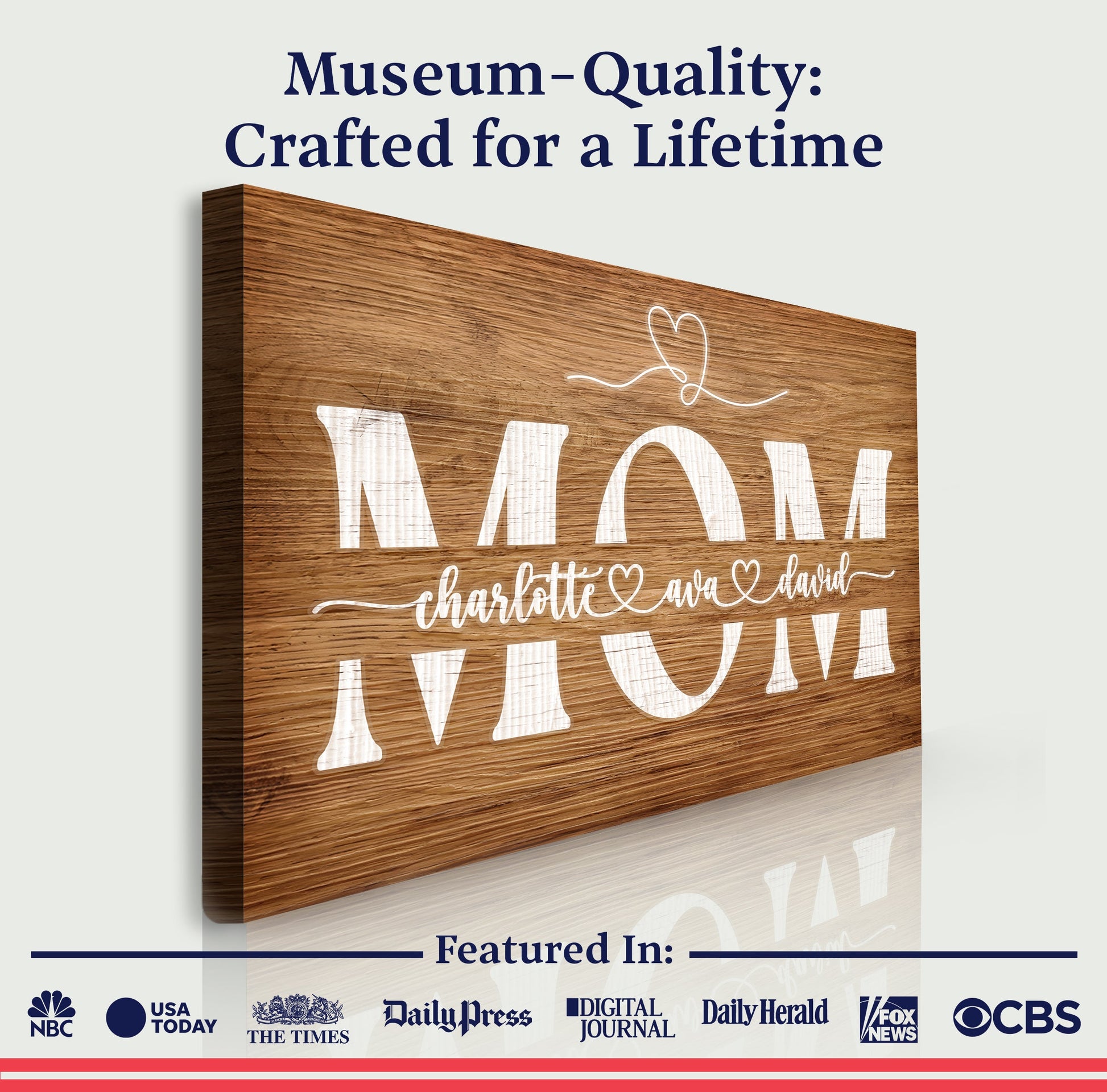 Mother's Day Wood Sign canvas by Tailored Canvases with woodgrain panel and white lettering on Tampa Home & Garden Store
