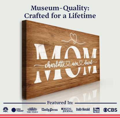 Mother's Day Wood Sign canvas by Tailored Canvases with woodgrain panel and white lettering on Tampa Home & Garden Store