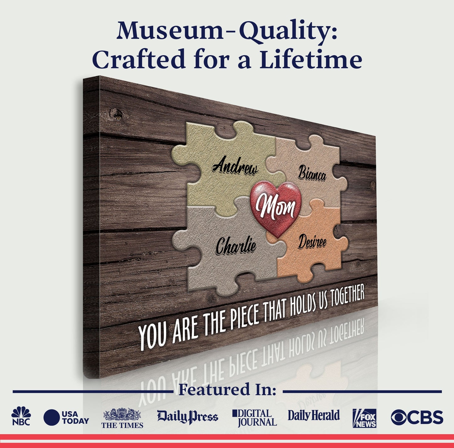 Mother's Day Sign The Piece That Holds Us Together II Tailored Canvases canvas on wood on Tampa Home & Garden Store