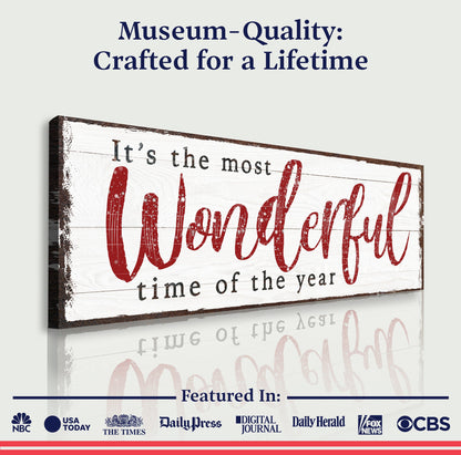 Canvas Christmas sign VI by Tailored Canvases on white wood with red script Wonderful on Tampa Home & Garden Store