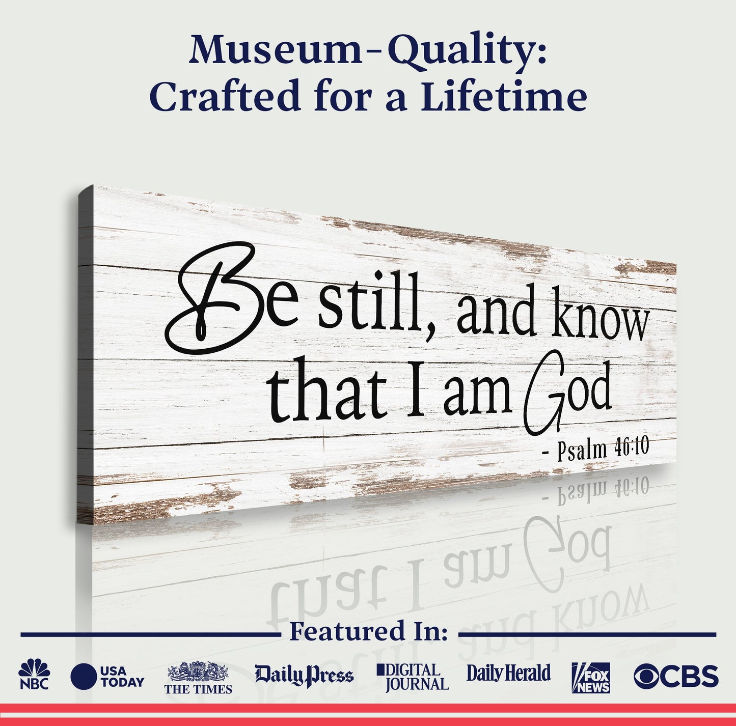Canvas Be Still and Know Psalm 46:10 faith sign on distressed wood by Tailored Canvases on Tampa Home & Garden Store