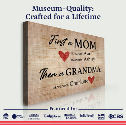 Mother's Day Sign Canvas First a MOM, rustic woodgrain with heart, Tailored Canvases on Tampa Home & Garden Store