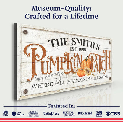 Where Fall Is Always In Full Swing Pumpkin Patch Sign canvas with pumpkins on Tampa Home & Garden Store