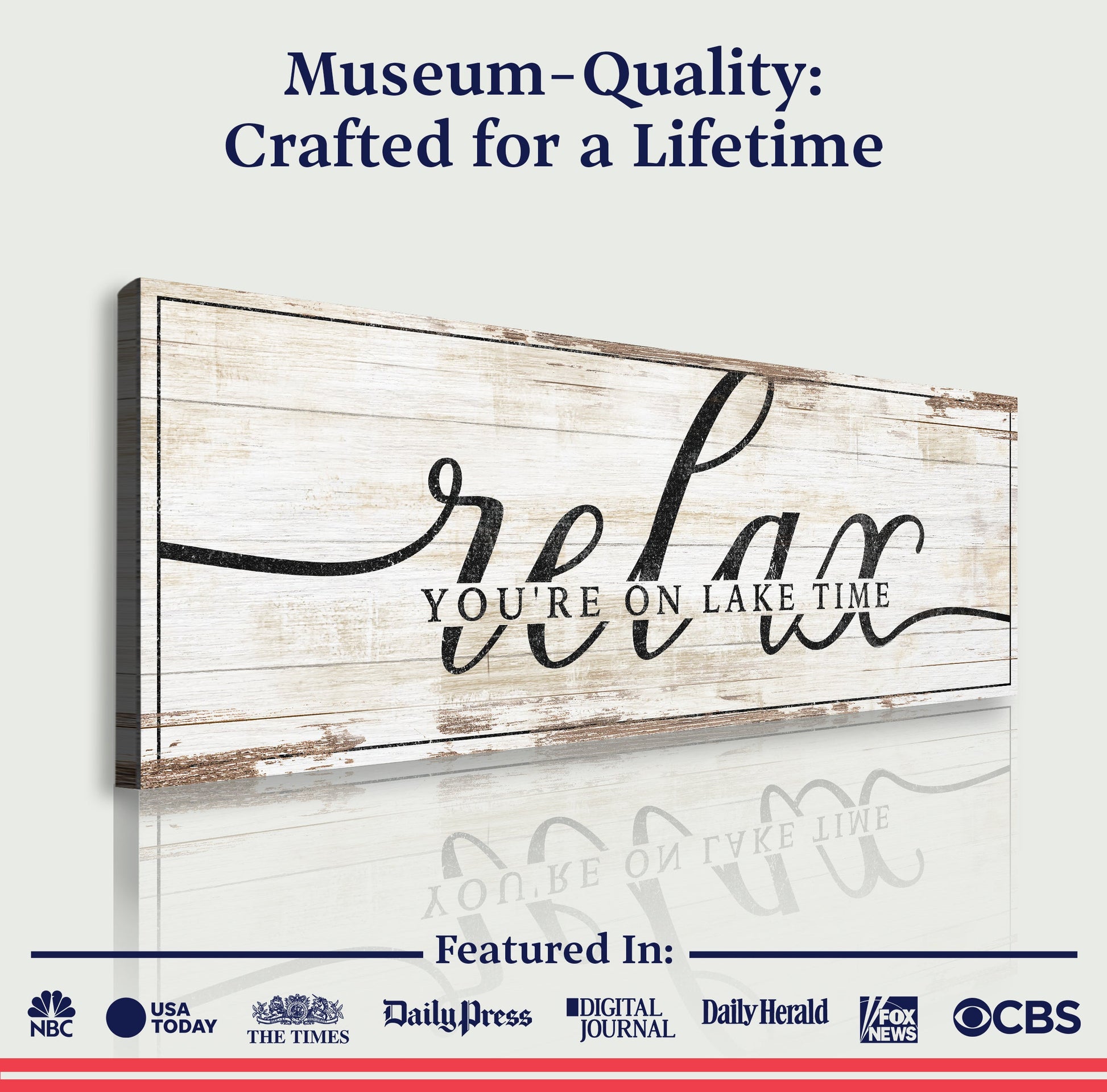 Relax You're on Lake Time sign canvas by Tailored Canvases, distressed wood-look crafting canvas on Tampa Home & Garden Store
