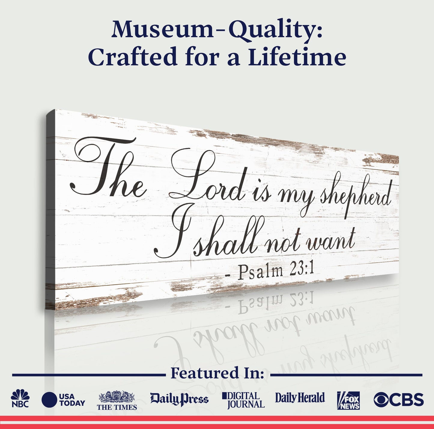 Faith sign canvas The Lord Is My Shepherd Psalm 23:1 by Tailored Canvases with distressed wood on Tampa Home & Garden Store