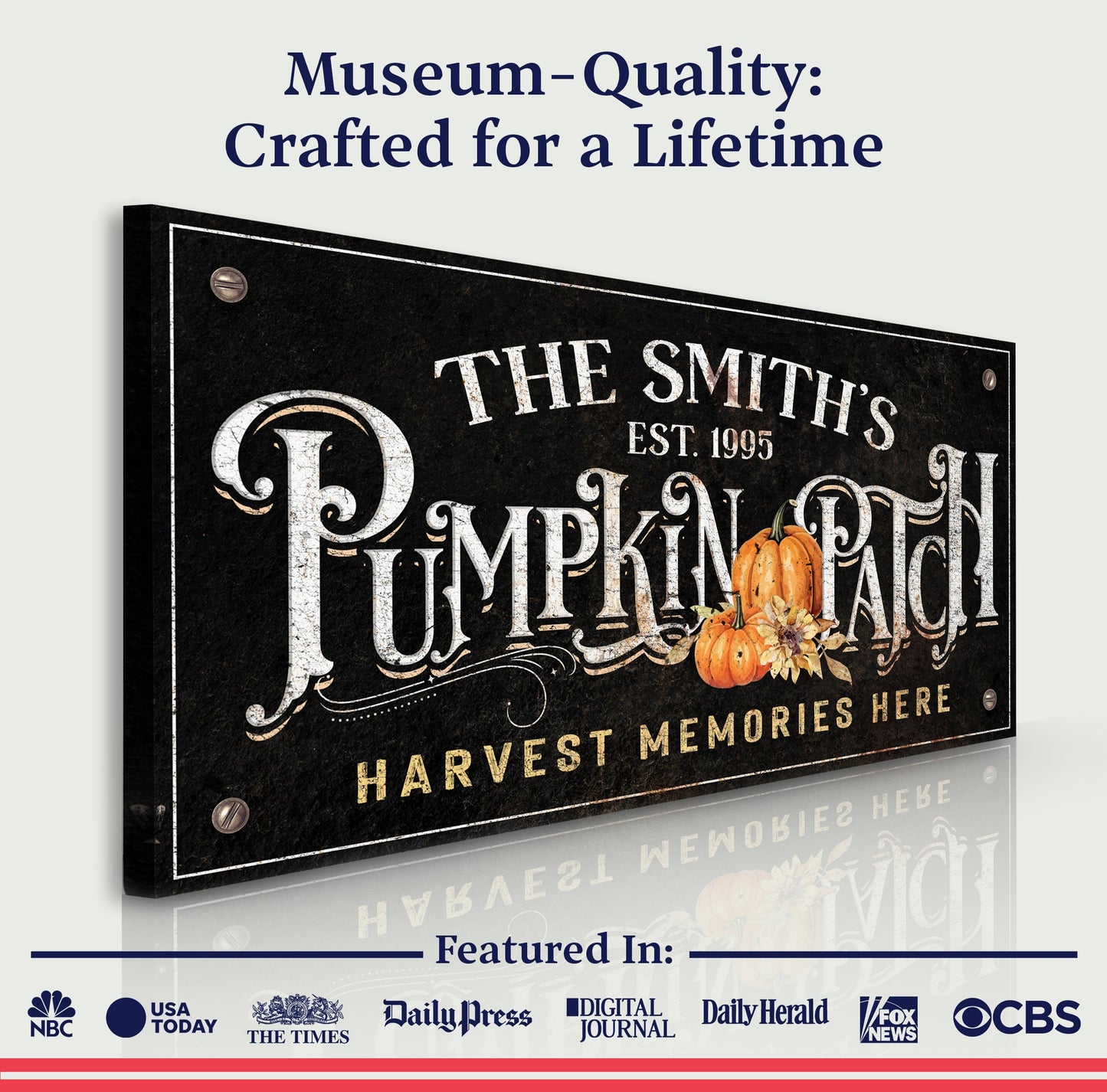 Harvest Memories Here Pumpkin Patch Sign canvas with distressed black background on Tampa Home & Garden Store