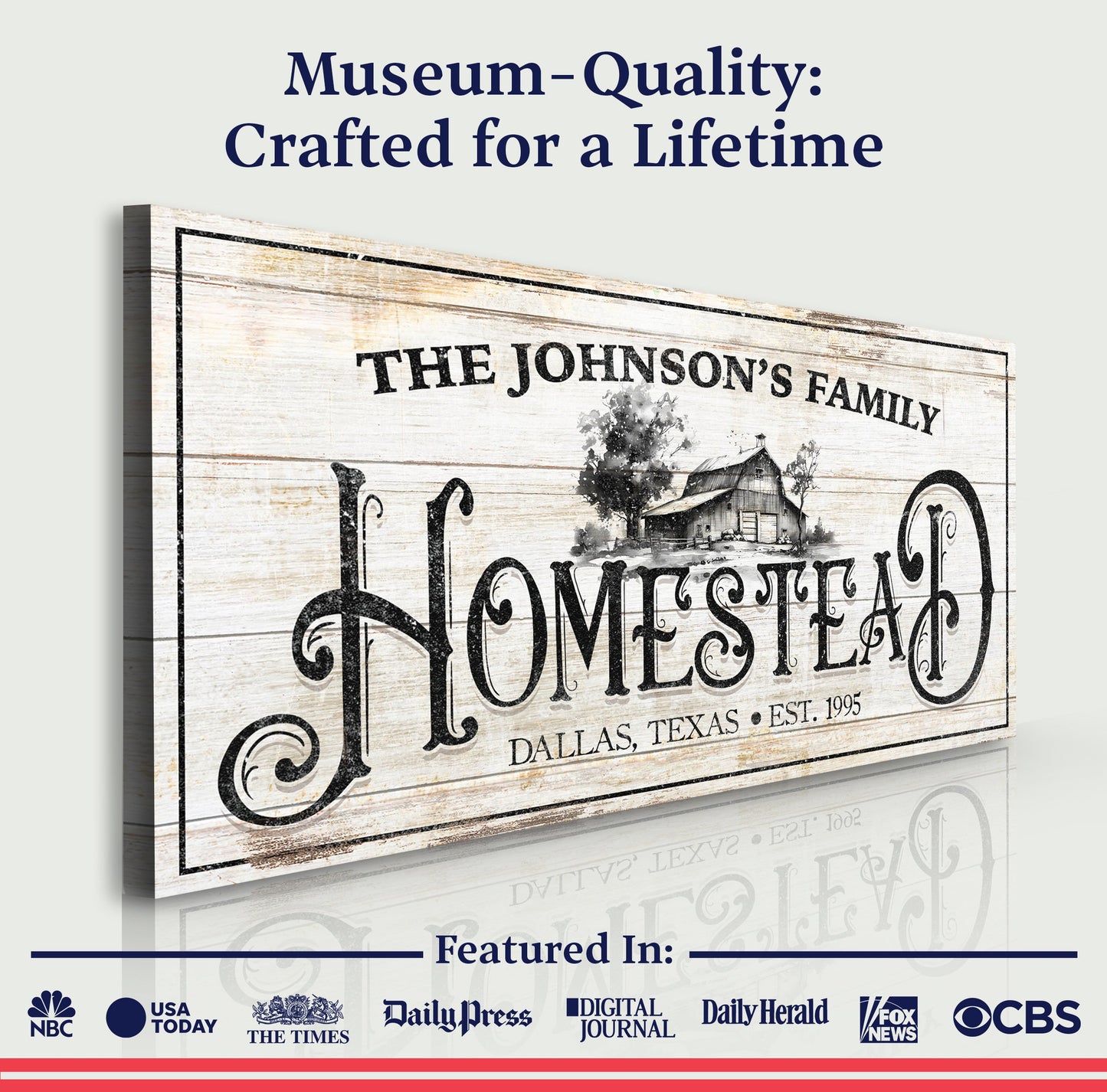 Vintage farmhouse canvas sign with weathered wood and Johnson's Family Tailored Canvases on Tampa Home & Garden Store