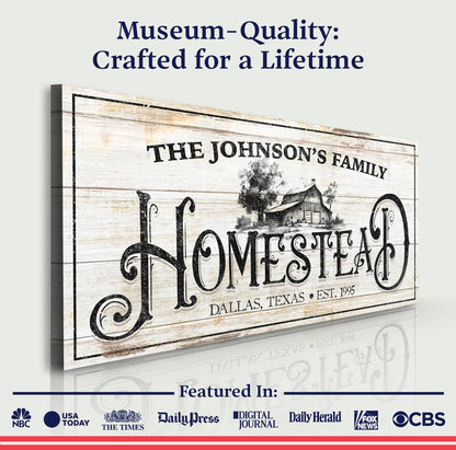 Vintage farmhouse canvas sign with weathered wood and Johnson's Family Tailored Canvases on Tampa Home & Garden Store